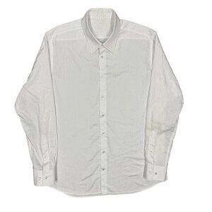 MD Bespoke Dress Shirt Cotton White Long Sleeve Lined Cuffs 43 17 XL